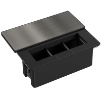 Настольный встраиваемый розеточный блок с сдвижной крышкой из стали 6 мод. (3 мод. 45х45), черный