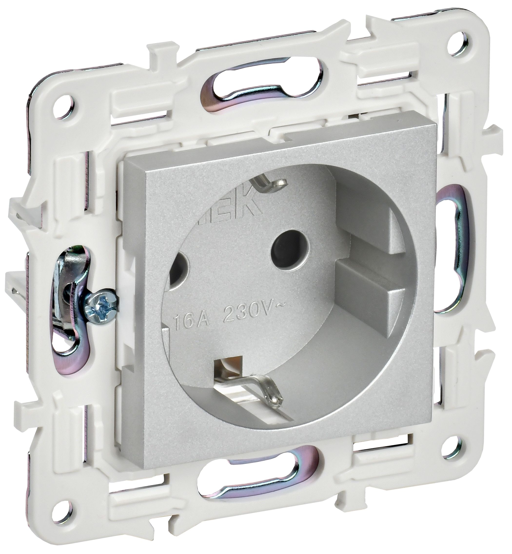 SKANDY Розетка с заземлением с защитными шторками 16А безвинтовое крепление SK-R06S серебряный IEK