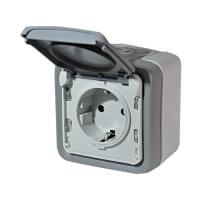 Legrand Plexo Серый Розетка с/з с крышкой  винтовой зажим  накладная  в сборе IP55