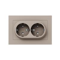 Механизм розетки двойной, 16А, с заземлением, со шторками, с рамкой, кремовый Эпика EKF