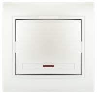 Выключатель Intro Plano 1-102-06 одноклавишный с подсветкой, 10А-250В, IP20, СУ, перламутр