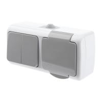 Блок розетка с выключателем Intro Atlantic 5-702-03 двойным 2P+E, 10(16)А-250В, открытой установки, IP54, серый