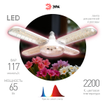 ФИТО-65W-PL-E27-GR  Фитолампа для растений светодиодная ЭРА GREEN LINE ФИТО-65W-PL-E27-GR 5-ти лепестковая розового свечения 65 Вт Е27