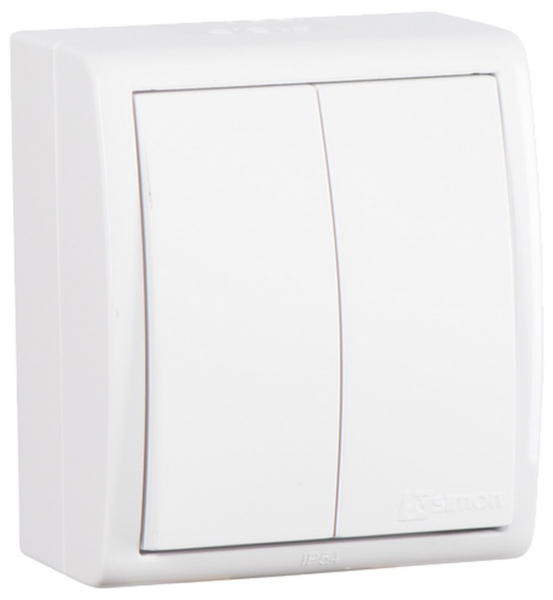 Выключатель двухклавишный  IP54  10А 250В  винтовой зажим  S15A  белый