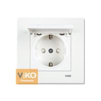 90960012 Розетка 1-я с/з с крышкой белая VIKO KARRE