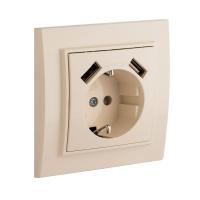 Розетка 1-местная СП Минск с/з 16А бежевая с защ. штор. с 2 USB 2 1А EKF