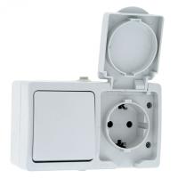 Венеция EVRV16-050-10-540 Блок розетка-выкл. 1-кл. 16А с/зс крышкой IP54 бел. с защ. штор. Венеция E