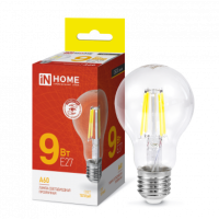 Лампа сд LED-A60-deco 9Вт 230В Е27 3000К 1040Лм прозрачная IN HOME