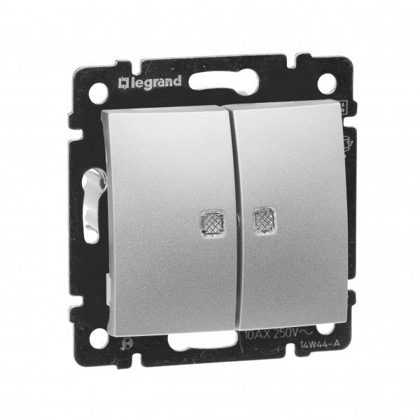 Legrand Valena Алюминий Выключатель 2-х клавишный с подсветкой