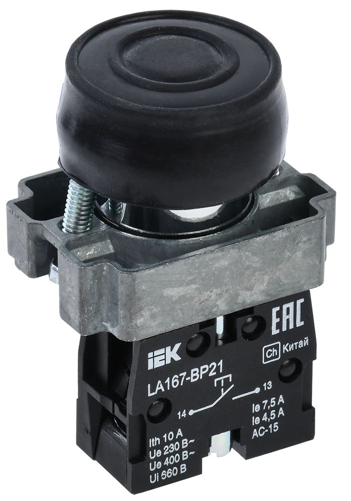 Кнопка управления LA167-BP21 d=22мм 1з черная IEK