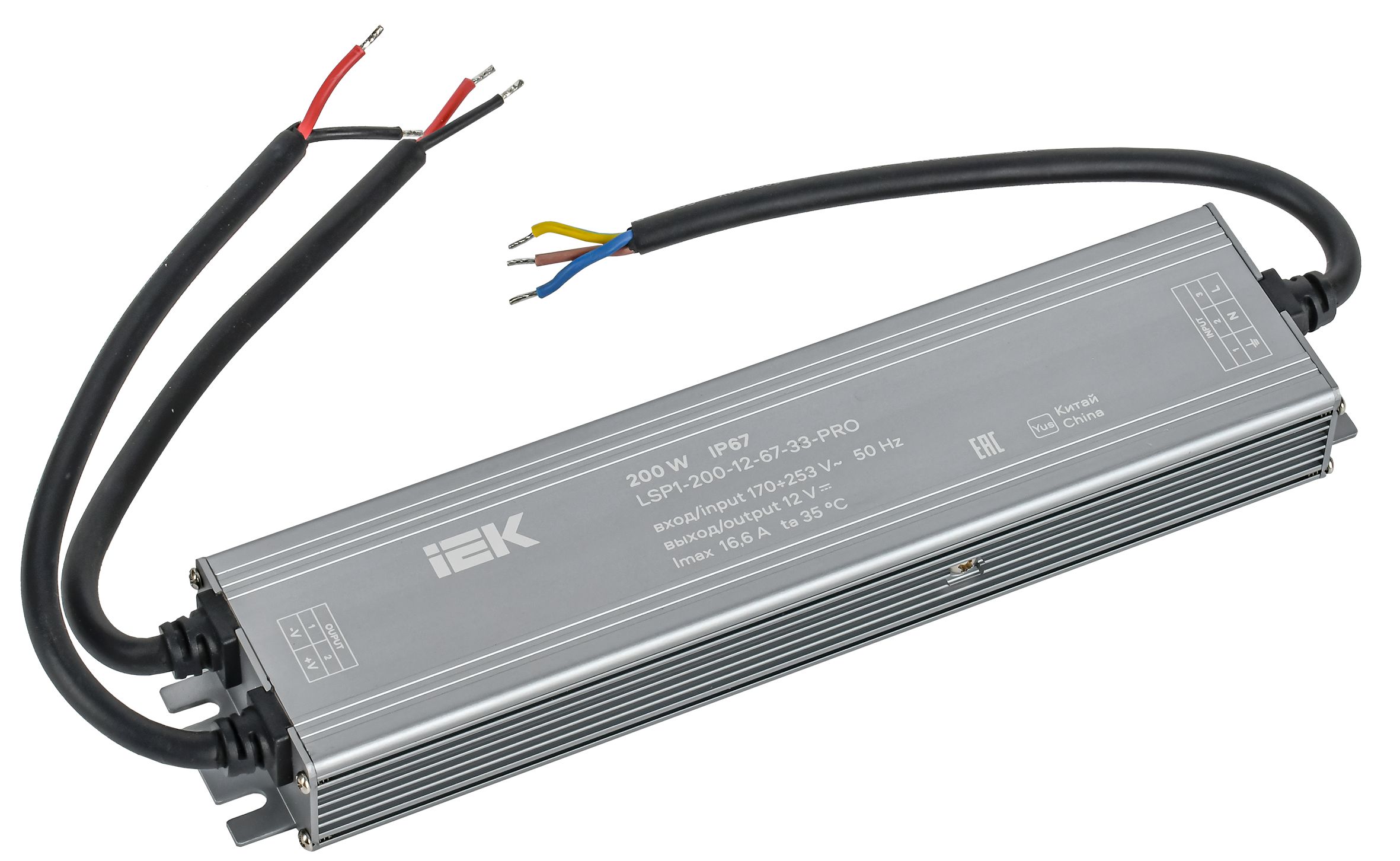 Драйвер LED ИПСН-PRO 200Вт 12В блок-шнуры IP67 IEK