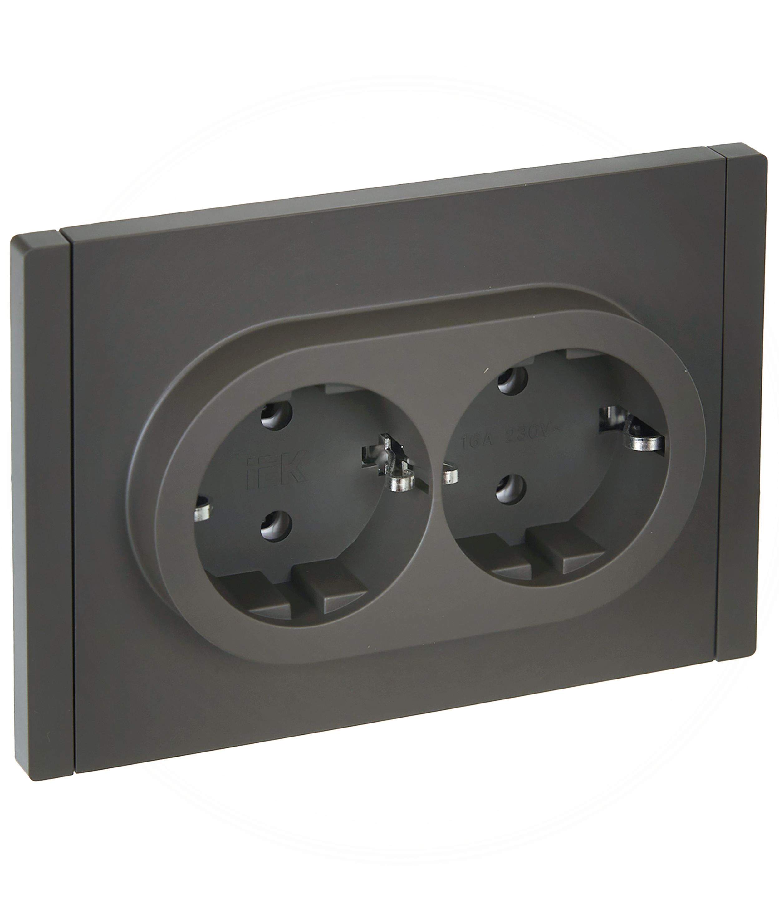 FORTE&PIANO Розетка 2-местная с заземлением без защитных шторок безвинтовое крепление 16А FP324 серый IEK