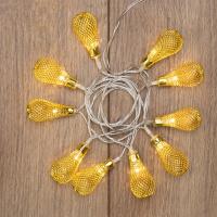 Гирлянда светодиодная Восточные фонарики 10 LED ЖЕЛТЫЕ 1,5 метра, прозрачный ПВХ, питание 2xАА