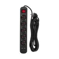 Удлинитель STANDARD 5 гнезд, 5м, 3х1,0мм², с/з, с выключателем, 2 USB, черный REXANT