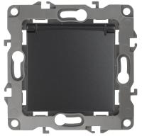 12-2103-05 ЭРА Розетка 2P+E Schuko со шторками с крышкой, 16A-250В, IP20, Эра12, антрацит (10/100/21