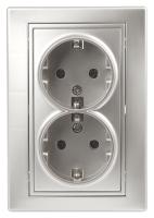 1-205-03 Intro Розетка 2X2P+E Schuko, 16А-250В, IP20, СУ, Plano, алюминий (10/100/1200)