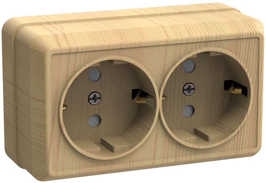 Розетка 2-местная для открытой установки РС22-3-ОС с заземляющим контактом 16А ОКТАВА сосна IEK