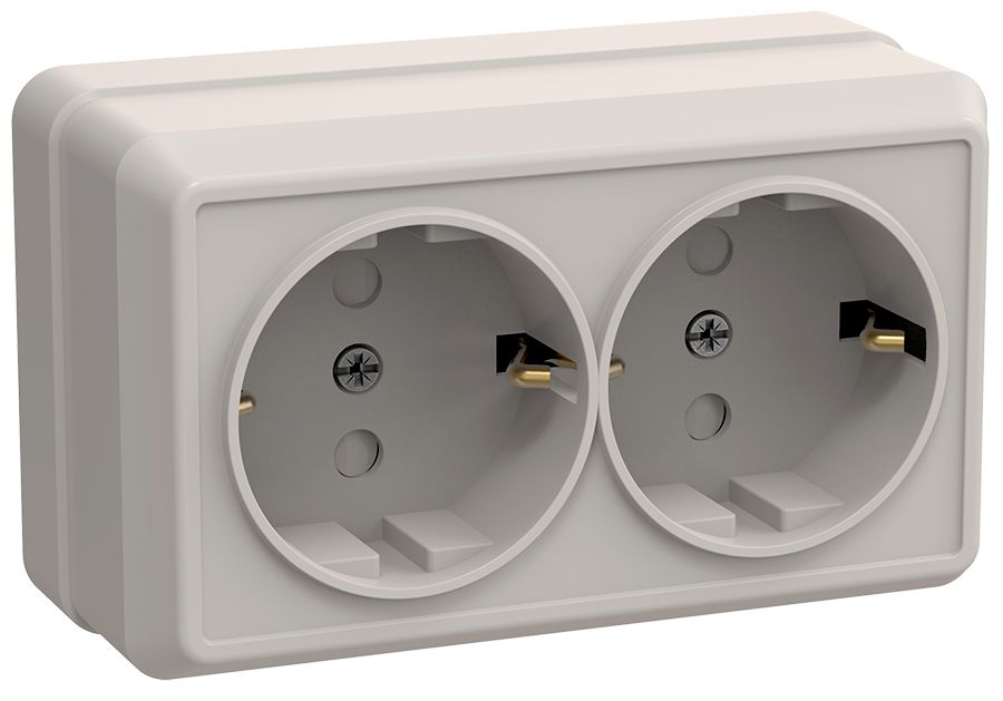 Розетка 2-местная для открытой установки РСш22-3-ОКм с заземляющим контактом с защитной шторкой 16А ОКТАВА кремовый IEK