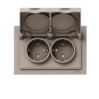 Механизм розетки двойной, 16А, IP44, с заземлением, со шторками, с рамкой, с крышками, кремовый Эпика EKF