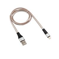Кабель USB-A – Lightning для Apple, 2,4A, 1м, в белой нейлоновой оплетке, плоский REXANT