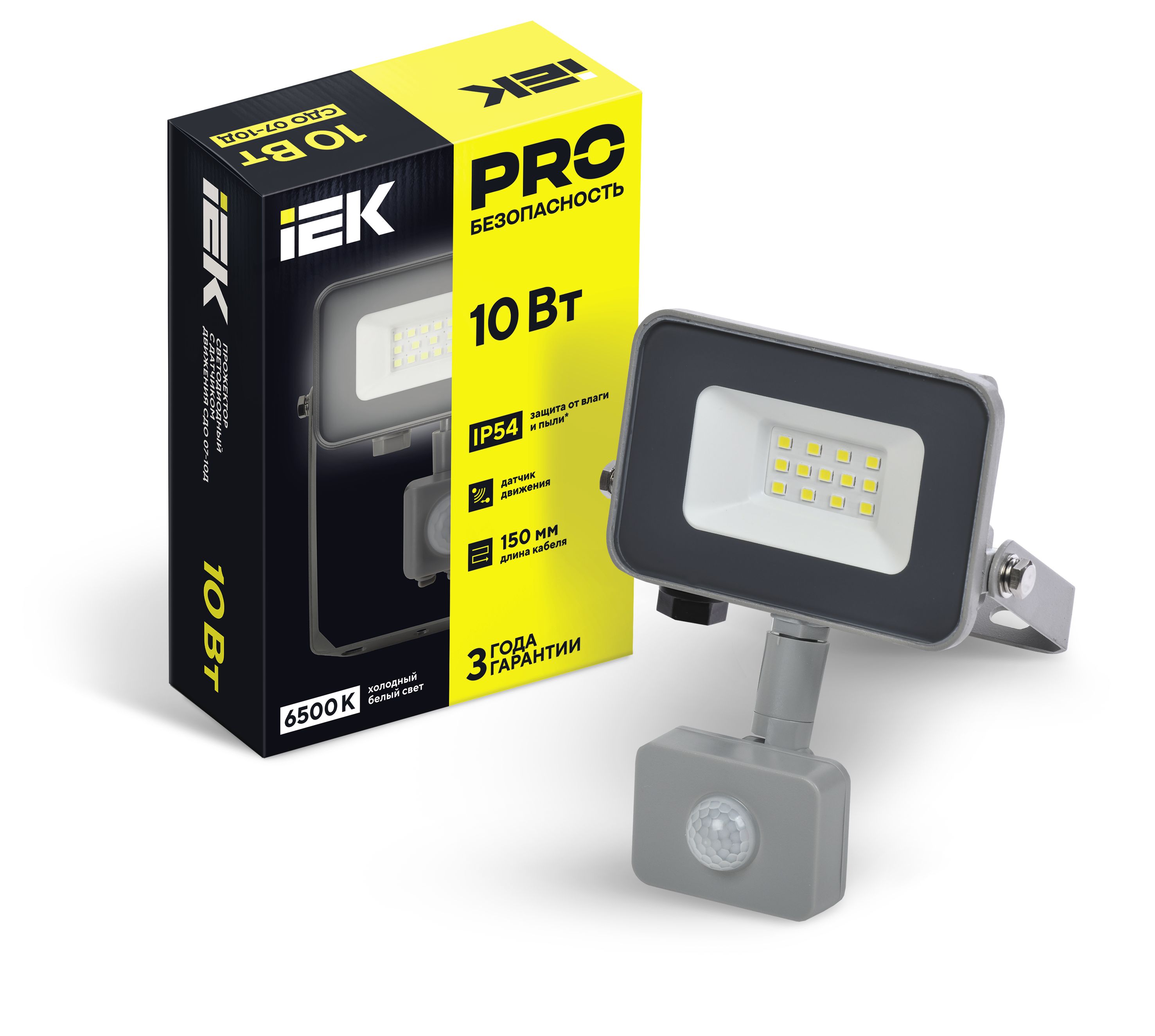 Прожектор светодиодный СДО 07-10Д с датчиком движения IP54 серый IEK