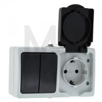 Венеция EVRV16-052-30-540 Блок Розетка+ Выкл. 2-клав. с заз и крышкой и шторкой IP54 EKF