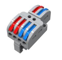 Клемма СМК 2х2D проходная разветвительная 2 полюса на DIN-рейку (0,08-4 мм²) (1 ввод, 2 вывода на полюс) серая (25 шт/уп) REXANT