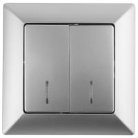 4-105-03 Intro Выключатель двойной с подсветкой, 10А-250В, СУ, Solo, алюминий (10/200/2000)