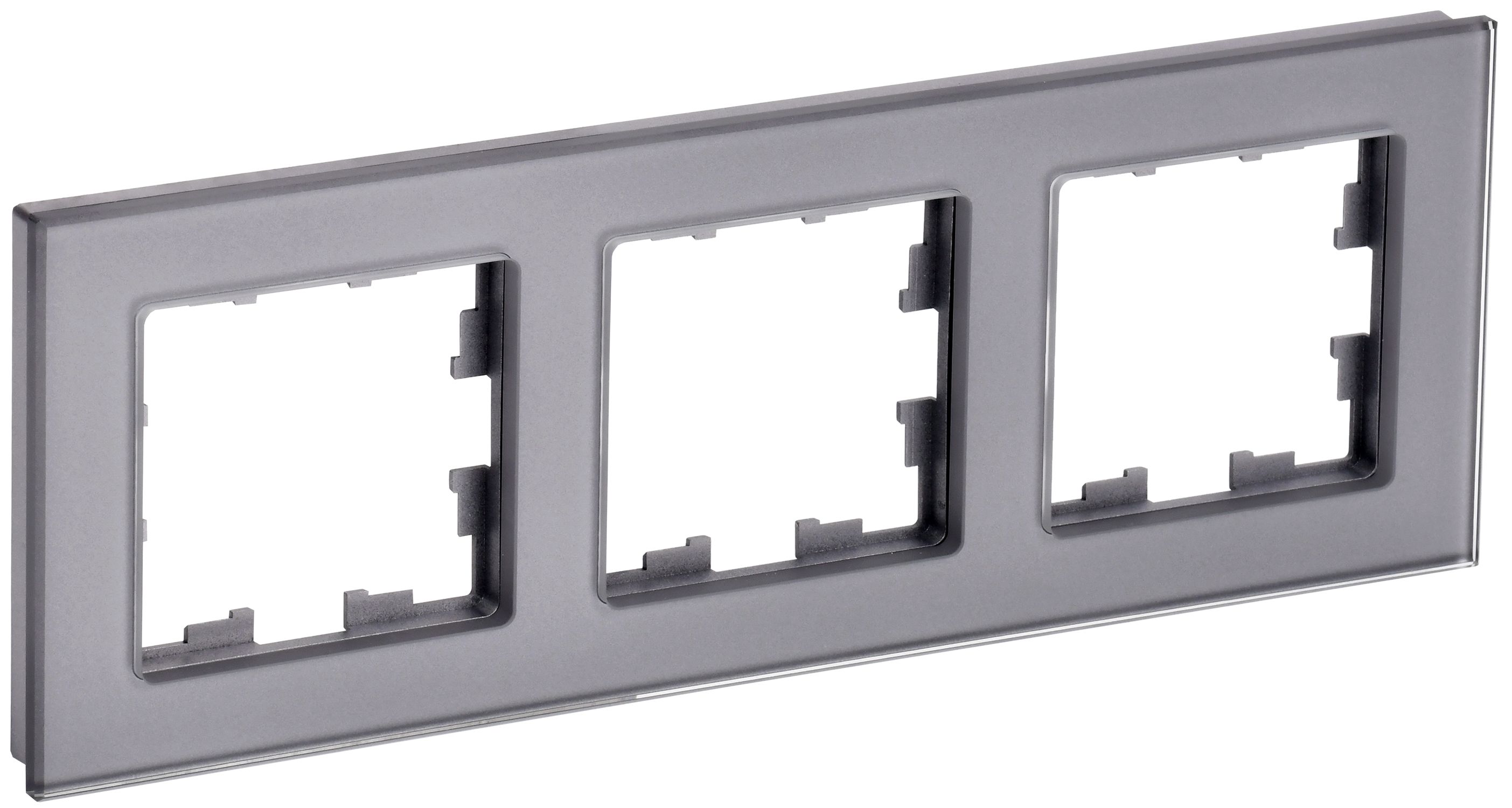 BRITE Рамка 3 -местная РУ-3-2-БрСе стекло серый IEK