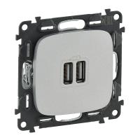 Legrand Valena ALLURE Алюм Розетка 2-ая USB 240В/5В 1500мА (с лицевой панелью)