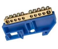 Шина "N" нулевая 8х12мм 10/1 (10 групп/крепеж по центру) с изолятором на DIN-рейку (20 шт/уп) Промрукав