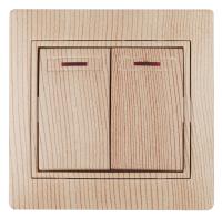 1-105-11 Intro Выключатель двойной с подсветкой, 10А-250В, IP20, СУ, Plano, сосна (10/200/2000)