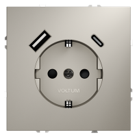 Розетка встраиваемая VOLTUM S70 с заземлением и защитными шторками, 16А, с USB, A+С, (кашемир)