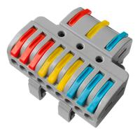 Клемма СМК 3х3D проходная разветвительная 3 полюса на DIN-рейку (0,08-4 мм²) (1 ввод, 3 вывода на полюс) серая (15 шт/уп) REXANT