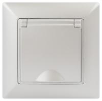 Розетка Intro Solo 4-203-06 с заземлением 2P+E Schuko с крышкой, 16А-250В, IP20, СУ, перламутр