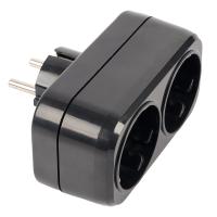 Разветвитель сетевой 2-местный с/з STEKKER ADP16-22-20 250V, 16A, ABS огнеустойчивый пластик, черный