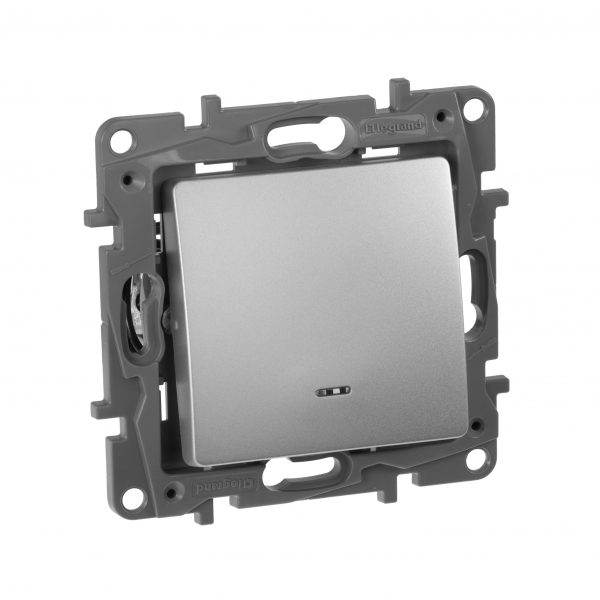 Legrand Etika Алюм Выключатель 1-клавишный с подсветкой/индикацией  авт.клеммы  10 AX  250 В