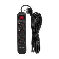 Удлинитель STANDARD 3 гнезда, 5м, 3х1,0мм², с/з, с выключателем, 2 USB, черный REXANT