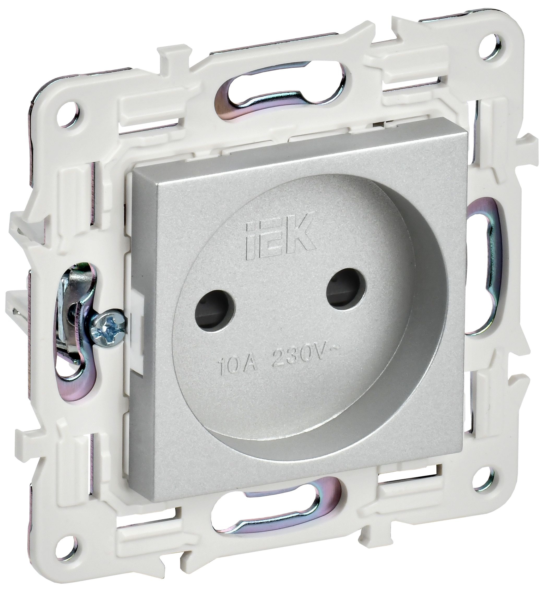 SKANDY Розетка без заземления с защитными шторками 10А SK-R01S серебряный IEK