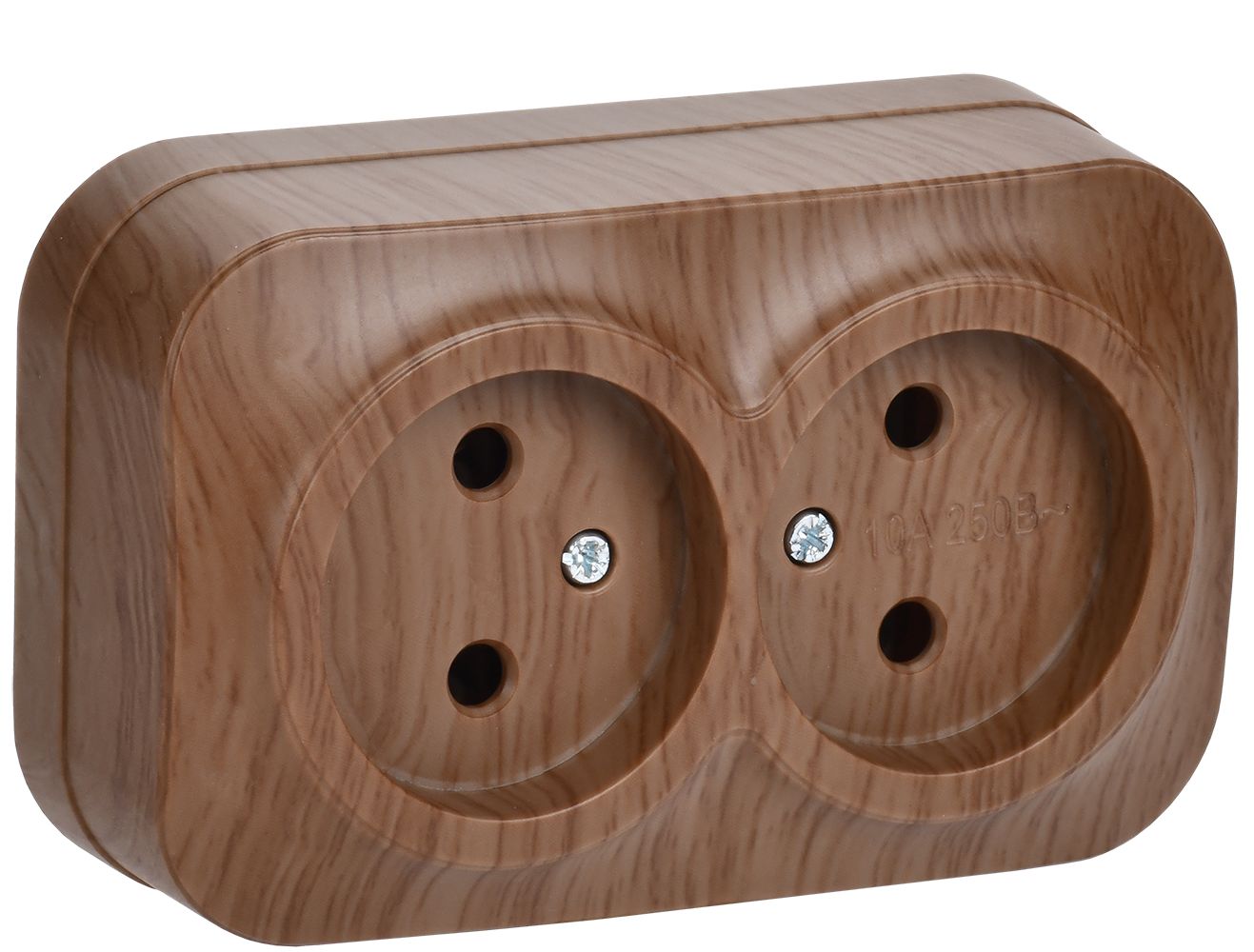 Розетка двухместная для открытой установки РС22-2-ХД без заземления 10А GLORY дуб IEK