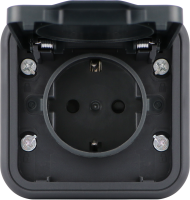 Розетка 1-я с защитной крышкой, 2К+З и шторками, накладная, цвет антрацит, IP55, серия W55