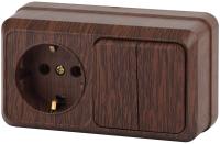 Блок розетка с выключателем Intro Quadro 2-702-10 двойным горизонтальный 10(16)А-250В, IP20, ОУ, венге