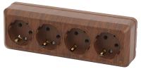 Розетка Intro Quadro 2-208-10 четырехместная с заземлением 4х2P+E, 16А-250В, IP20, открытой установки, венге