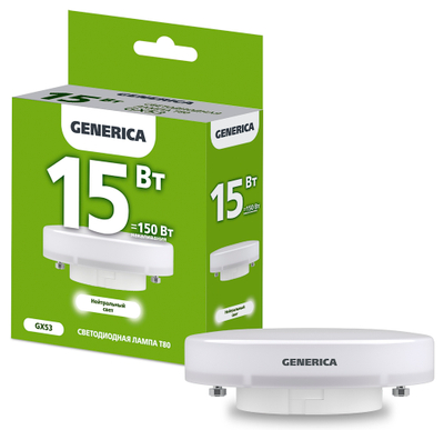 Лампа LED T80 таблетка 15Вт 230В 4000К GX53 GENERICA