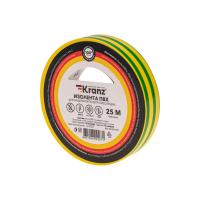 Изолента ПВХ 0,13х15 мм, 25 м, желто-зеленая KRANZ