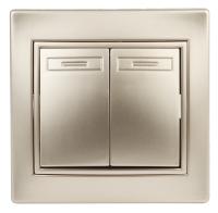 1-104-04 Intro Выключатель двойной, 10А-250В, IP20, СУ, Plano, шампань (10/200/2400)