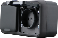 Розетка 2-я с защитной крышкой, 2К+З, накладная, цвет антрацит, IP55, серия W55