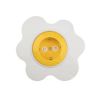 Розетка одноместная KRANZ HAPPY Яичница скрытой установки, с заземлением и защитными шторками, желтая/белая