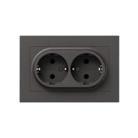 Механизм розетки двойной, 16А, с заземлением, без шторок, с рамкой, мокко Эпика EKF