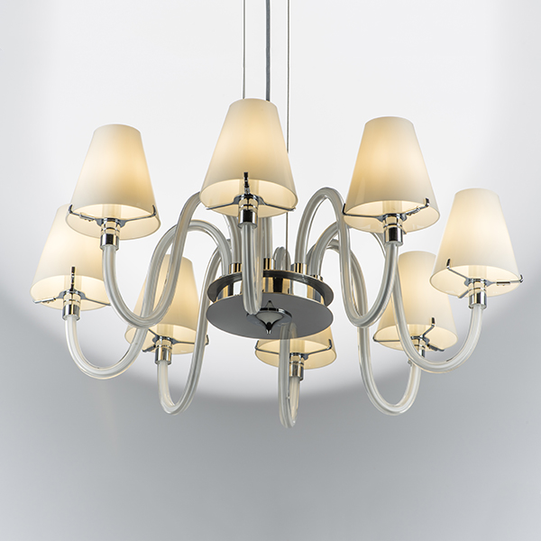 760086 Люстра подв. BIANCO 8х40W G9 ХРОМ БЕЛ. стекло